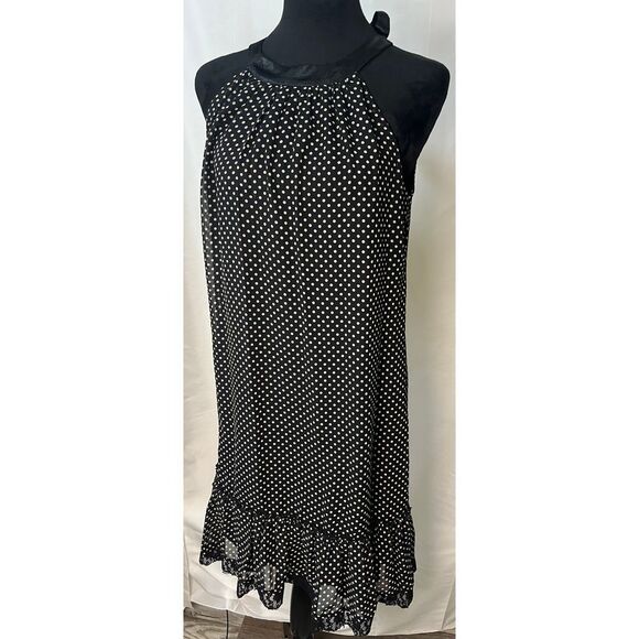 Jonathan Martin Dress Polka Dot Halter Ruffled Hem Summer Cocktail Party Black 6 - Picture 1 of 3
